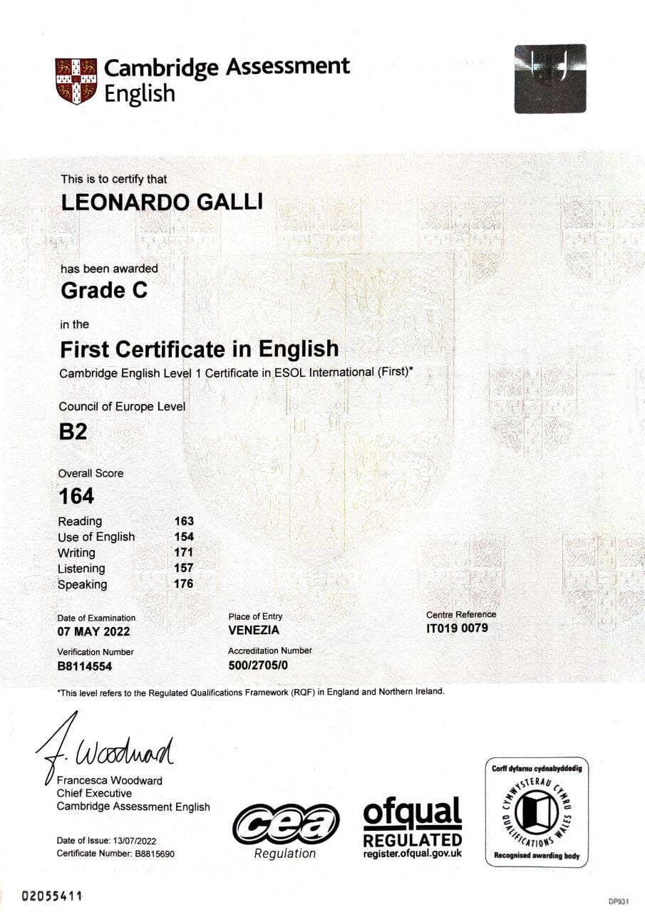 ENGLISH B2 and B1 certificate image